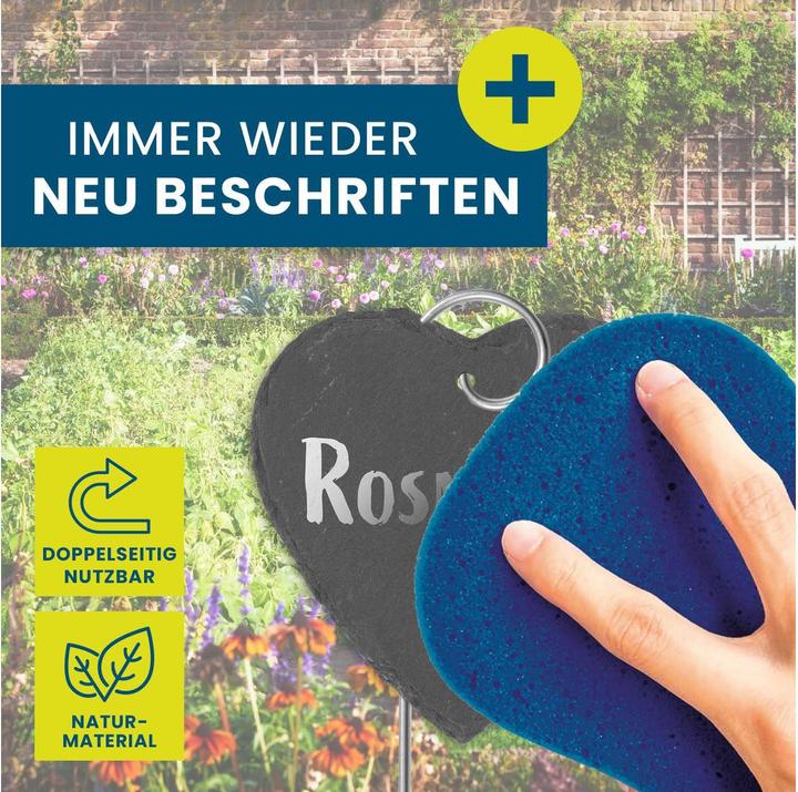 Produktbild Hoberg Pflanzschilder Set Schiefer Herz, 10 Stück, Zubehörtyp (40 cm, 10 cm)