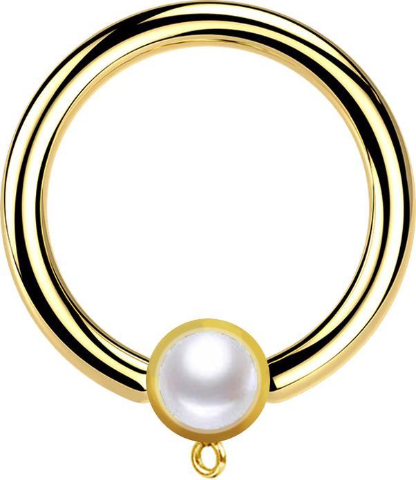 Immagine prodotto Star Piercing Anello Micro Closure placcato oro con perla cilindrica bianca Anello per ciondolo (Acciaio chirurgico 316L, senza ottone)