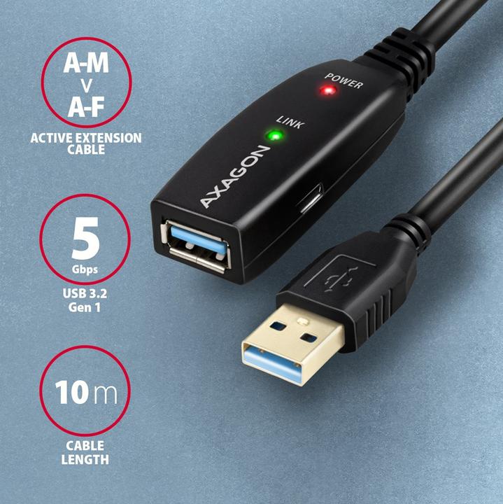 Immagine prodotto Axagon ADR-310 Cavo di prolunga USB 3.2 Gen 1, attivo - 10 m (10 m, USB 3.2 Gen 1)