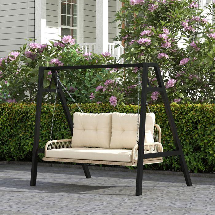 Produktbild Swisshandel24 2-Sitzer Hollywoodschaukel Rattan, bis 240 kg, 115x66x44 cm Beige