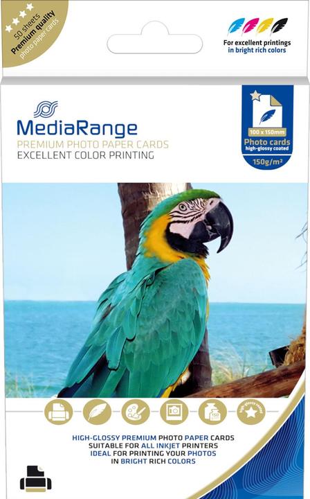 Image du produit MediaRange CARTE PHOTO 150gr BLANC MRINK115 50feuilles brillant 100x150mm (150 g/m², 100 x 150 mm, 50 x)