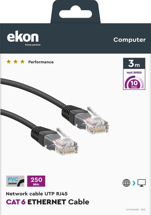 Actual product image Ekon Cat 6 network cable (U/UTP, CAT6, 3 m)