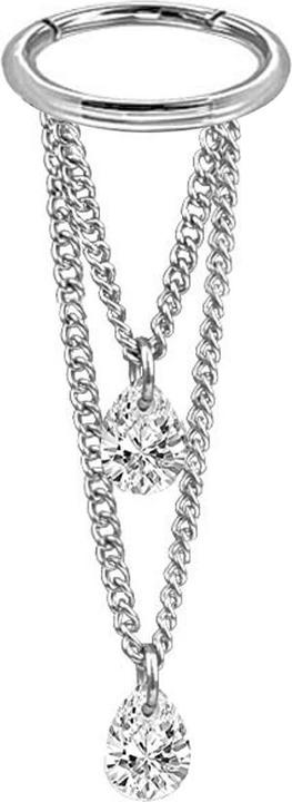 Star Piercing Micro Segmentring klappbar silber Anhänger zwei Ketten zwei Ovale Kristalle silber (ohne Messing, Chirurgenstahl 316L)