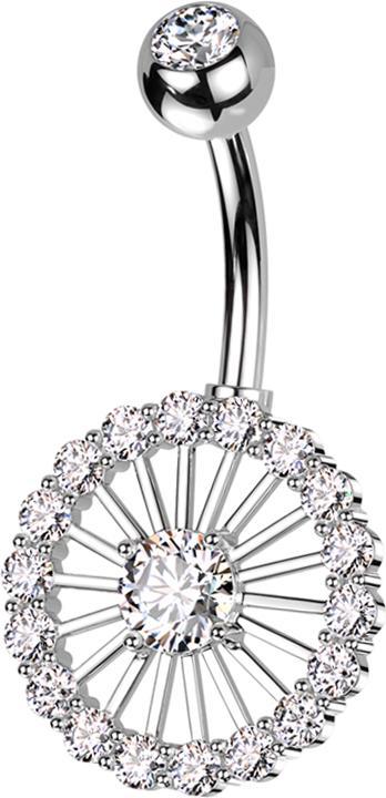 Image du produit Star Piercing Banane argentée avec boule argentée cristal argenté et cristaux de roue argentés (Laiton, Acier chirurgical 316L)