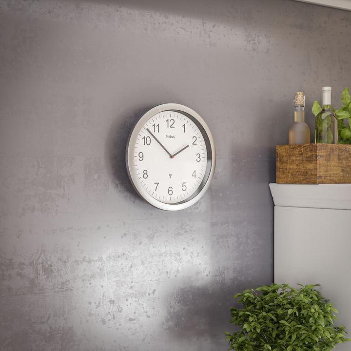 Actual product image Mebus 19809 Radio-controlled wall clock white/silver (25 cm)