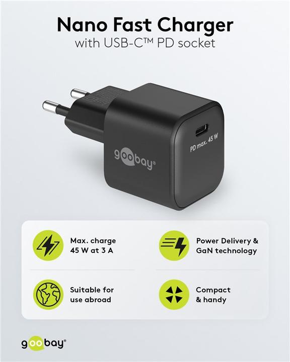 Image du produit Goobay Chargeur Rapide USB-C Nano avec technologie GaN (45 W)