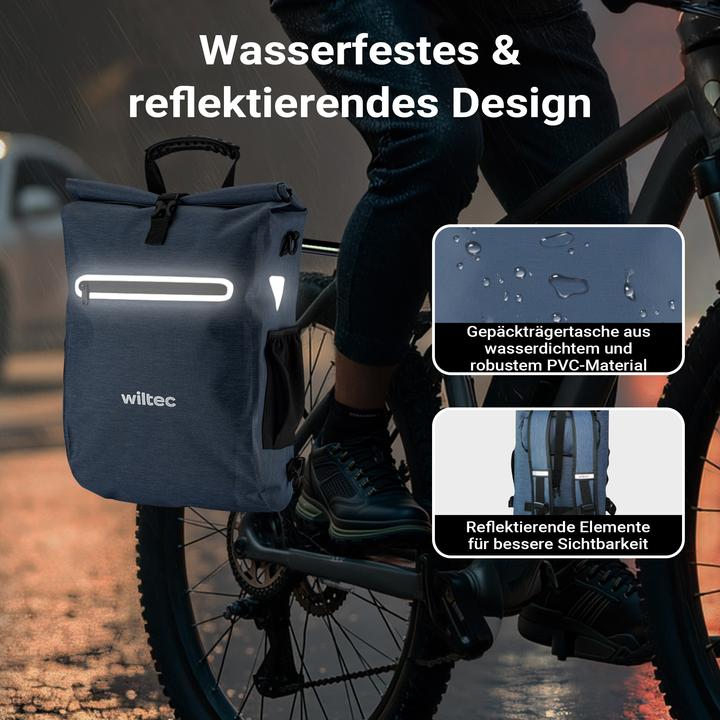 Actual product image Wiltec Gepäckträgertasche blau 20l Fahrradtasche Rucksack Gepäcktasche (20 l, Luggage carrier bag)