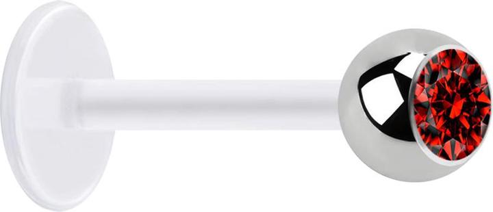 Star Piercing Micro Labret transparent mit Kugel silber und Kristall rot (Bioflex, ohne Messing, Chirurgenstahl 316L)