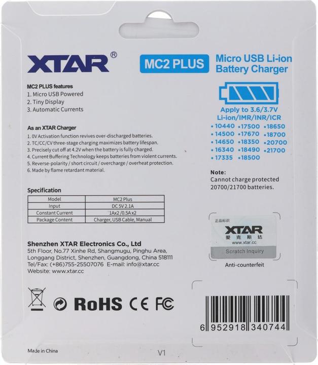 Immagine prodotto AccuCell Caricabatterie MC2 Plus adatto per 10440, 14500, 14650, 16340, 17335, 17500, 17670, 18350, 18490 (1 pz., Caricabatterie senza batteria)