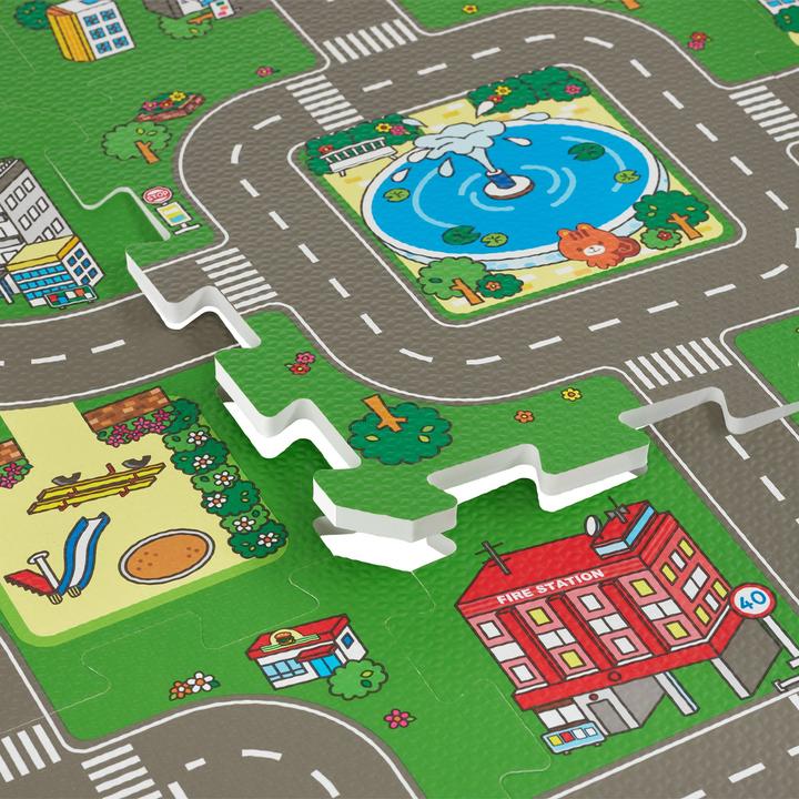 Image du produit tectake tapis de puzzle MyCity, ville et rues, 9 pièces, antidérapant