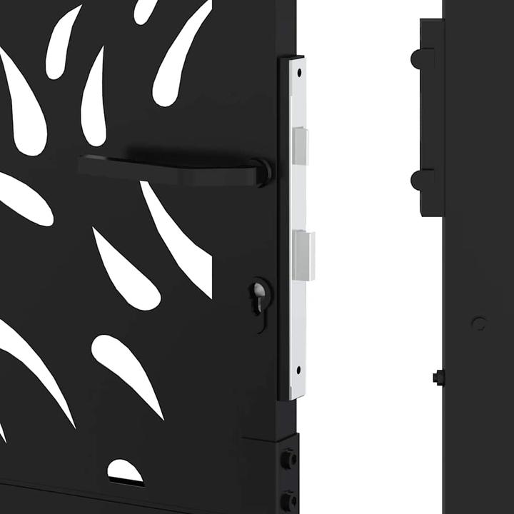Actual product image VidaXL Garden gate black 105x205 cm steel flame design fence gate outdoor gate