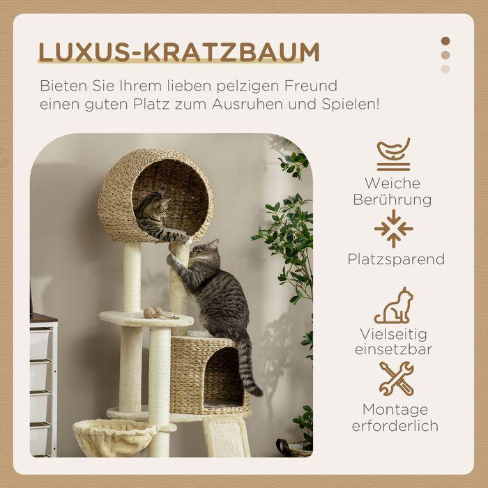 Image du produit Swisshandel24 Arbre à chat, 150 cm, arbre à chat avec maison pour chat, arbre à grimper avec hamac et rampe (150 cm, Marron, Crème)