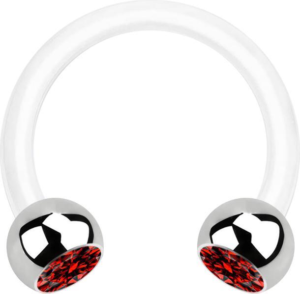 Star Piercing Micro Circular Barbell weiss mit zwei Kugeln silber Kristall rot (Chirurgenstahl 316L, Bioflex, ohne Messing)