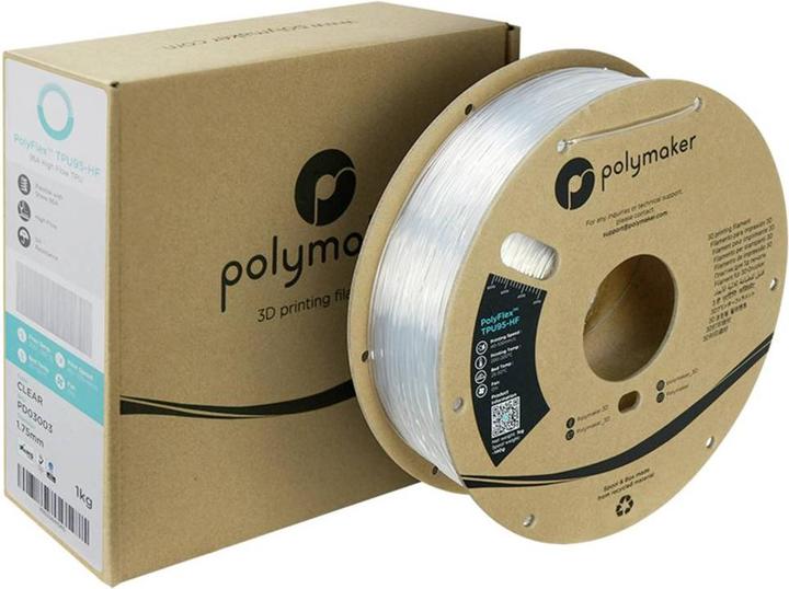 Image du produit Polymaker PD03003 TPU95-HF Filament TPU, Filament souple flexible, Filament haute vitesse, résistant aux UV (TPU, 1.75 mm, 1000 g, Transparent)