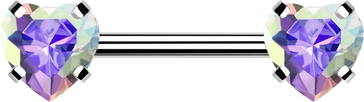 Star Piercing Threadless Barbell silber front mit Herz Kristall multicolor gefasst (ohne Messing, Chirurgenstahl 316L)