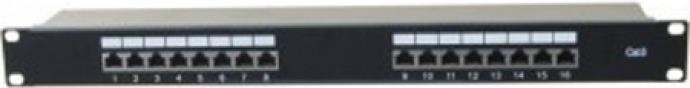 Actual product image Tecline Patch panel, Cat 6, 16 port, STP, 1 U, 48.30cm (19"), black Cat 6 patch panel with 16 ports
