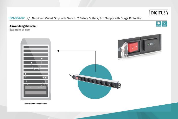 Productafbeelding Digitus 7-voudige contactdoosstrook, aluminium (7 x, CEE 7/7, 2 m)