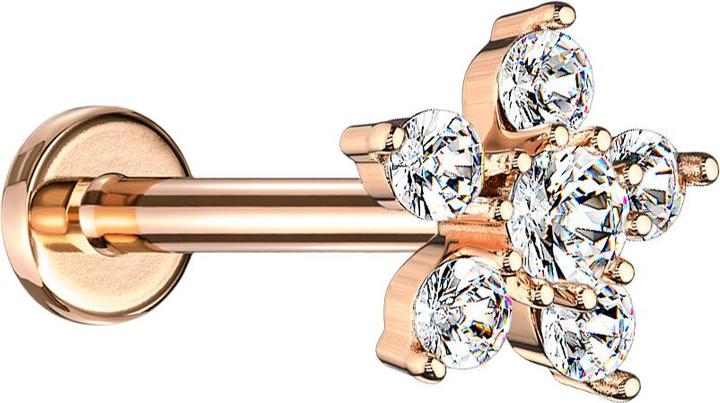 Produktbild Star Piercing Micro Labret Innengewinde rosegold Blume Kristall silber (Messing, Chirurgenstahl 316L)