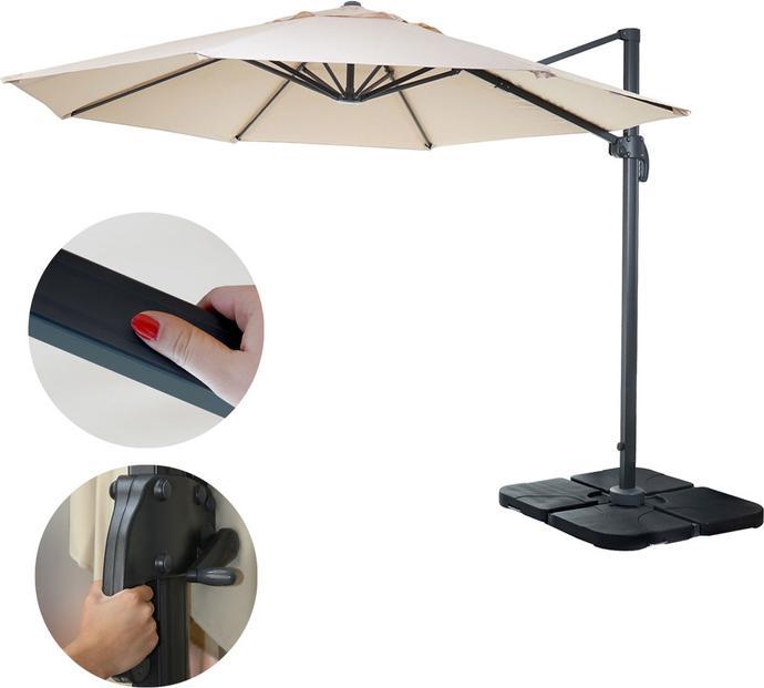 Immagine prodotto Mendler Ombrello semaforo gastronomico, ombrellone, rotondo Ø 3m poliestere alluminio/acciaio 23kg - crema (3 m)