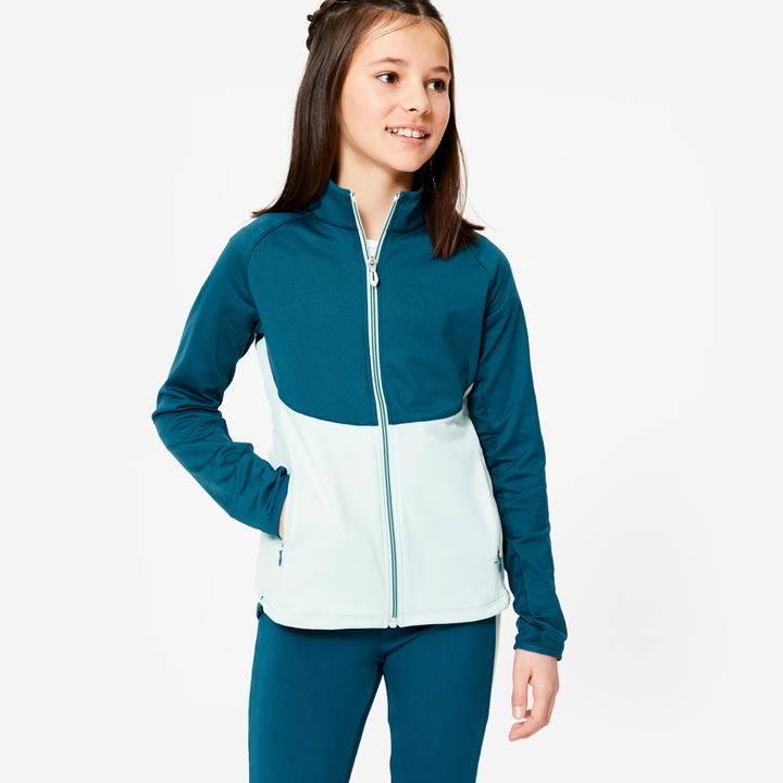 Actual product image Decathlon Girls' training jacket fitted - blue/green (122)
