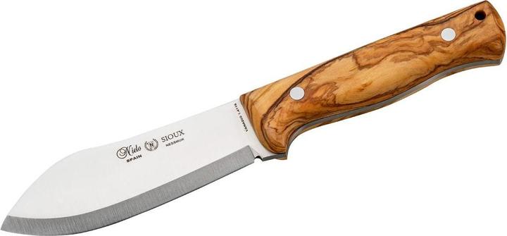 Actual product image Nieto Belt knife SIOUX, 1.4116 steel, stainless, full tang, olive wood handle scales, leather sheath.