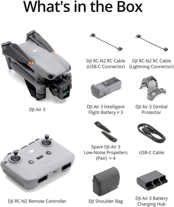 Image du produit DJI Air 3 Fly More Combo (RC-N2) (46 min, 720 g, 48 Mpx)