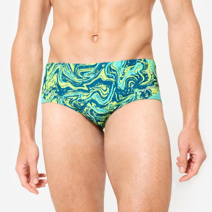 Produktbild Nabaiji Badehose Slip Herren Kastenform - 900 Print gelb/grün (XL)