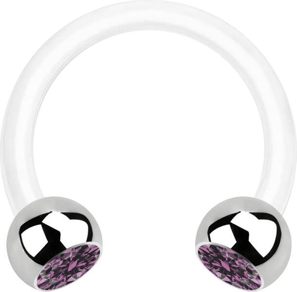 Produktbild Star Piercing Micro Circular Barbell weiss mit zwei Kugeln silber Kristall hellviolett (Bioflex, Chirurgenstahl 316L, ohne Messing)
