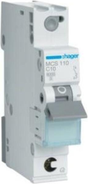 Actual product image Hager MCS110. Rated current: 10 A. Type: C-type, Module quantity (max): 1 module(s). Width: 17.5 mm
