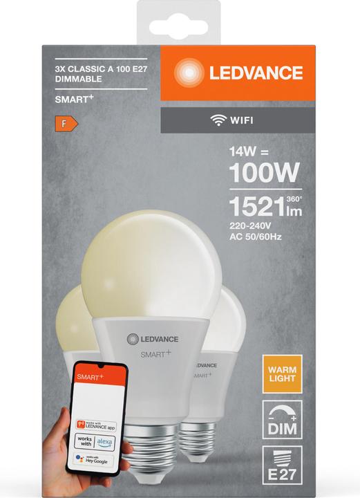 Actual product image Ledvance Smart+ Wifi Classic (E27, 14 W, 1521 lm, 3 x, F)