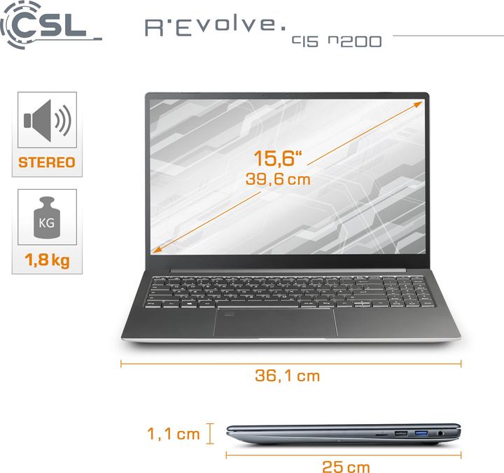 Productafbeelding CSL Notebook R'Evolve C15 v3 8GB 1000GB Windows 11 Pro (15.60", 8 GB, 1000 GB, NL)