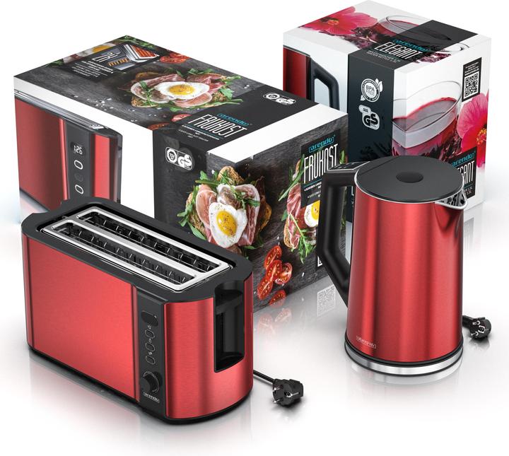 Actual product image Arendo Breakfast set, stainless steel kettle 1.5l temperature selection & 4-slice long slot toaster, red (1.50 l)