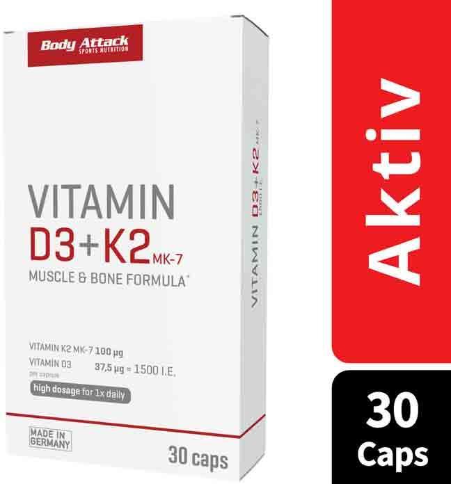 Produktbild Body Attack Vitamin D3 + K2 (30 Stück, Kapseln, 16.30 g)
