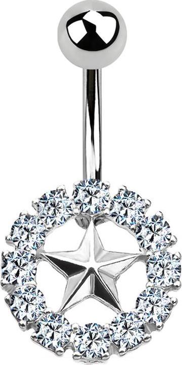 Actual product image Star Piercing Banana silver star with silver crystal circle (Surgical steel 316L, Brass)