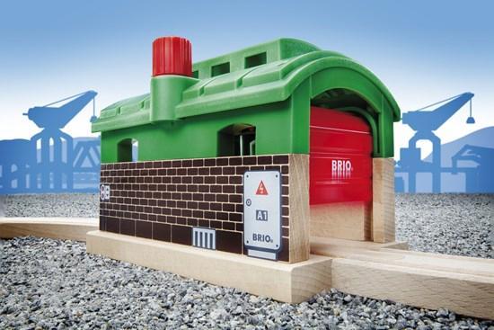 Actual product image Brio Locomotive shed with rolling gate