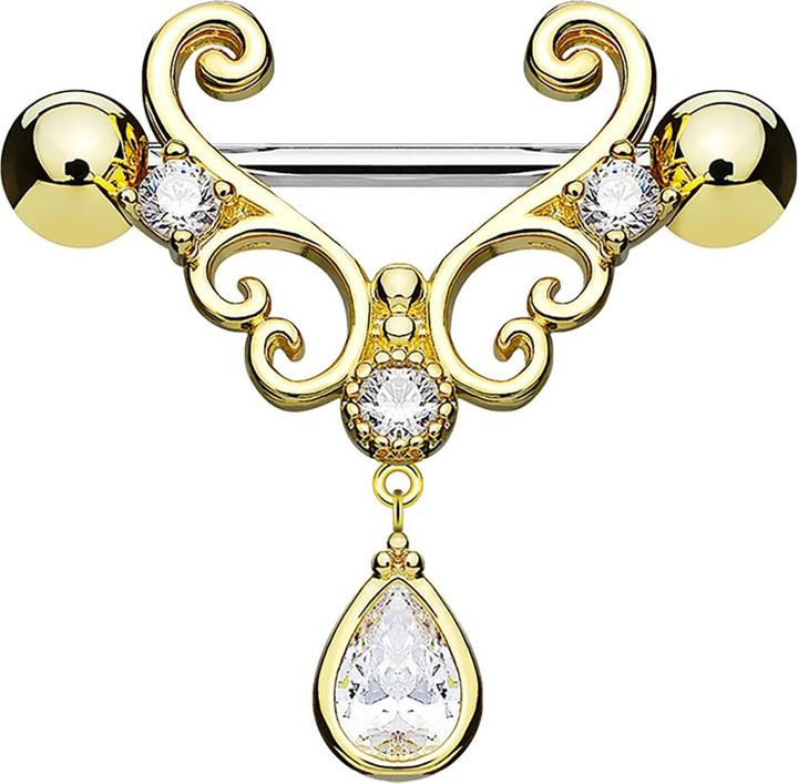 Produktbild Hollywood Body Jewelry Barbell 14k vergoldet Herz filigran mit Anhänger (Chirurgenstahl 316L, Messing)