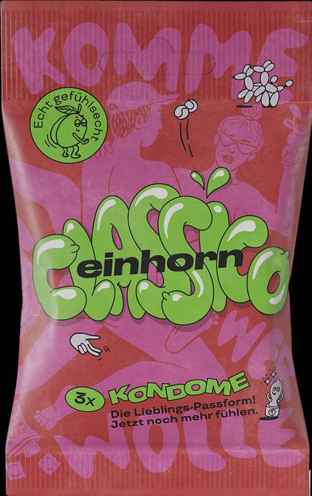 Einhorn Condoms «Classico»: 3 dünne vegane Standard Kondome in der Chipstüte (3 Stk.)