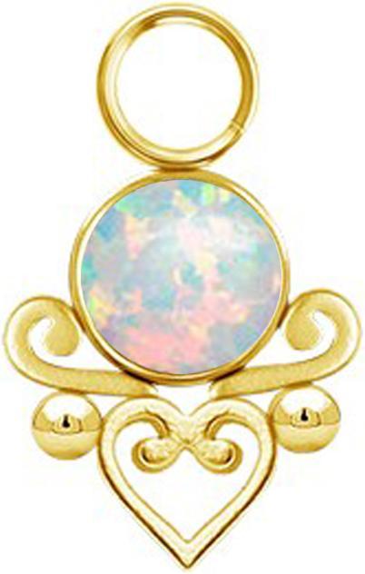 Produktbild Star Piercing Anhänger vergoldet Opal weiss filigranes Herz (Chirurgenstahl 316L)