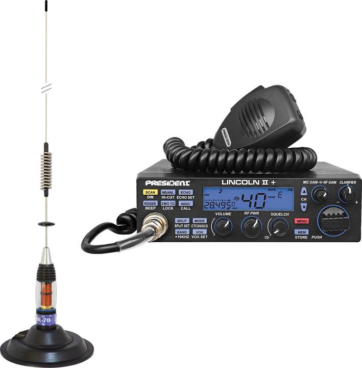 PNI CB President LINCOLN II radiopakket + CB antenne ML70, lengte 70 cm, 26-30 MHz, 200 W (0.00 km)