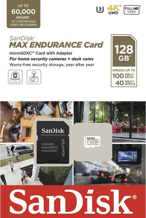 Productafbeelding SanDisk Maximaal uithoudingsvermogen (128 GB, microSDXC, U3, UHS-I)