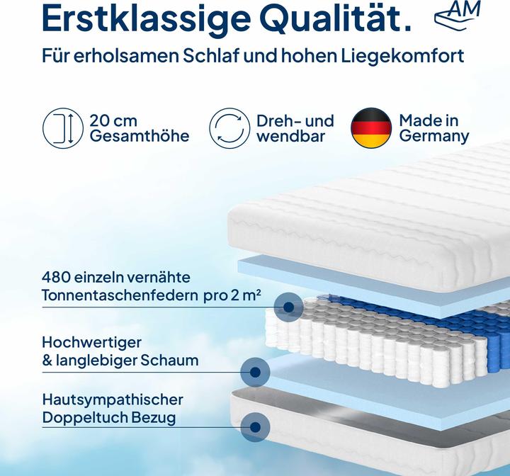 Image du produit AM Qualitätsmatratzen Orthopédique 7 zones (180 x 200 cm, Noyau de printemps)
