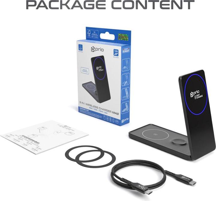Image du produit prio Chargeur rapide sans fil 3 en 1 MAG noir (15 W)