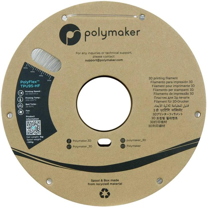Image du produit Polymaker PD03003 TPU95-HF Filament TPU, Filament souple flexible, Filament haute vitesse, résistant aux UV (TPU, 1.75 mm, 1000 g, Transparent)