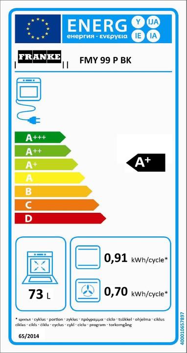 Energy Label Franke Built-in oven FMY 99 P BK Pyrolysis +GIFT Bosch MUM58720 Food processor