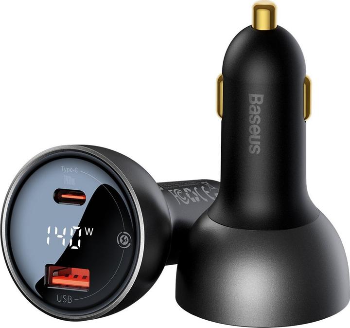 Baseus Digital Display fast car charger USB-A / USB-C PD3.1 140W black + USB-C cable Superior