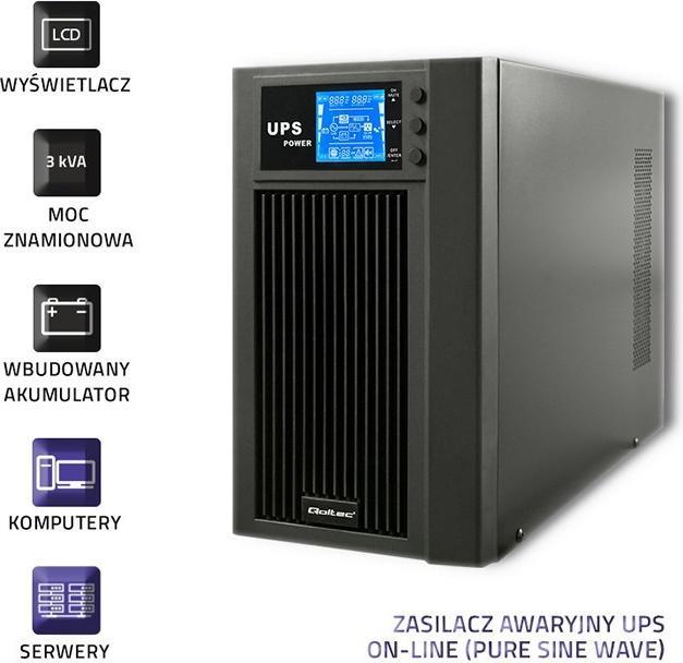 Actual product image Qoltec Pure Sine Wave 53043 (3000 VA, 2400 W, Online double converter UPS)