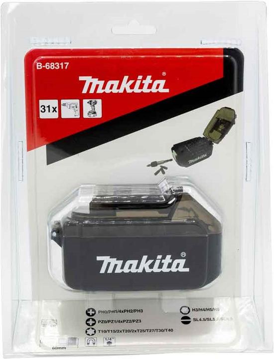 Produktbild Makita B-68317 Rotating bit set “Li-ion battery” 31 pcs. PH0, PH1, PH2, PH3, PZ0, PZ1, PZ2, PZ3, T10, T15 (PZ1, T10, PZ2, PZ3, T15, PZ0, PH2, PH1, PH0, PH3)