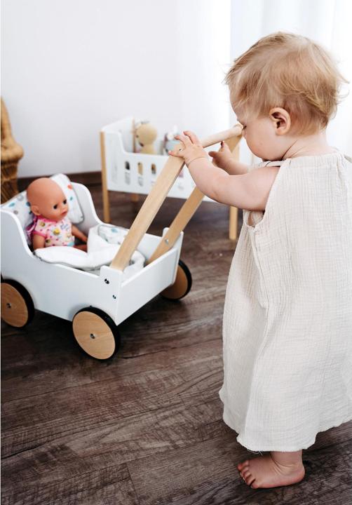 Actual product image small foot Wooden push-along doll's pram, small button