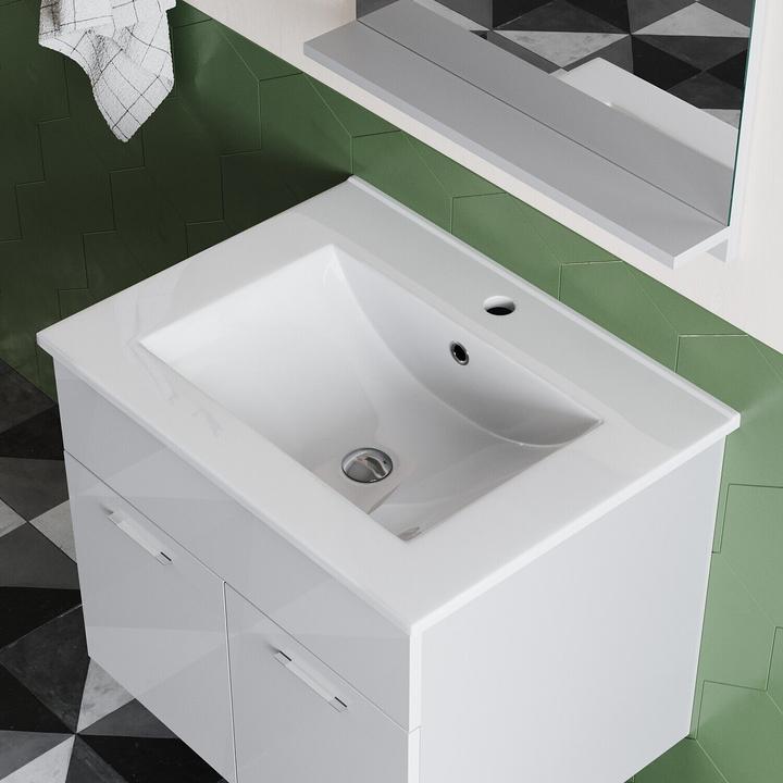 Immagine prodotto SONNI Meuble de salle de bain, meuble haut, blanc étroit, brillant 30 cm, suspension large