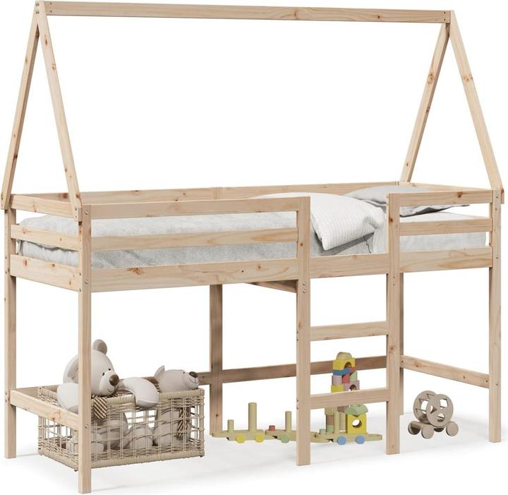 Produktbild VidaXL Hochbett mit Leiter Dach Bett Kinderbett Spielbett 90x190cm Massivholz (90 x 190 cm)